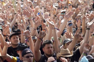 Adenau, Germany, 7 June 2024: Fans listen to Royal Blood at Rock am Ring. The festival takes place