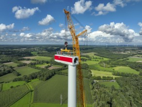 Dorsten, North Rhine-Westphalia, Germany, construction of a wind turbine, the first wind turbine of