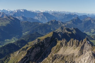 View from the alpine peak Säntis to the Appenzell Alps, 2505m altitude, Schwägalp, snow-covered