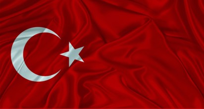 Close up of flag of Turkey with cloth texture. Realistic Turkey flag waving