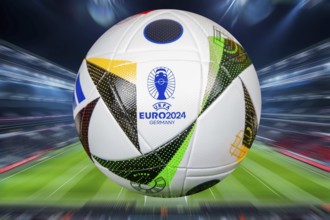 Close-up of the official match ball of UEFA EURO 2024: The 2024 European Football Championship will