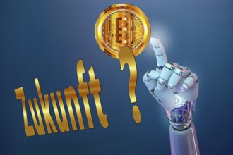 Symbolic image, Bitcoin as the future, stock market prices, insecure digital currency, resources,