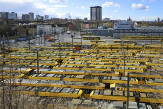 Essen, North Rhine-Westphalia, Germany, Trams at the Ruhrbahn depot, Verdi and EVG warning strike,