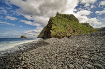 On the beach, stone beach of Calhau de São Jorge, Madeira Portugal
