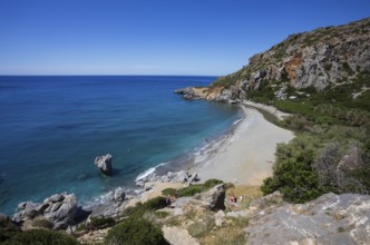 Preveli Beach at the end of the Kourtaliatiko Gorge, south coast, Crete, Greece, Europe