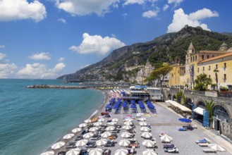 Italy, Amalfi town colorful architecture and Campania Amalfi coast landscapes, Europe