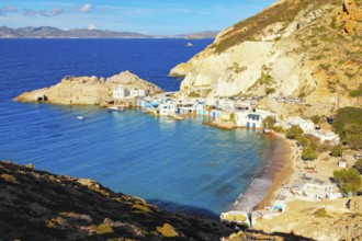 Firopotamos village, high angle view, Firopotamos, Milos Island, Cyclades Islands, Greece, Europe