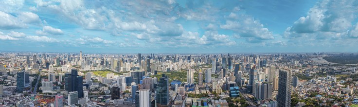 Panoramic view of Bangkok skyline downtown in business financial center from King Power Mahanakhon
