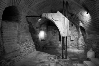 Interior view of the crypt, remains of the Roman baths, Church of Hagios Demetrios, also known as