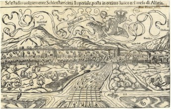 Schlettstadt, in 1440, French town in the Département Bas-Rhin in Alsace, France, reproduction from