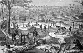 Gold mining in Australia in 1880, historical, digital reproduction of an original from the 19th