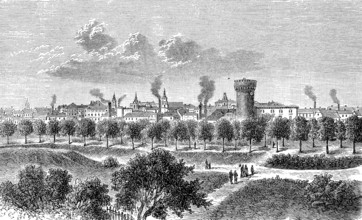 The town of Cottbus, Kottbus, in Brandenburg, Germany, in 1880, Historical, digital reproduction of
