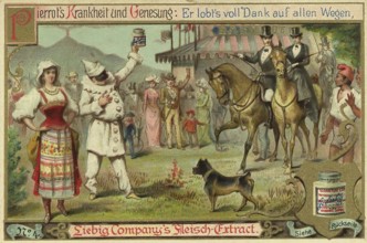 Series Healing of Pierrot by Liebig Meat Extract, Pierrot's illness and recovery, he praises it as