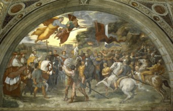 The Meeting of Leo the Great and Attila, Historical, digitally restored reproduction from a 19th