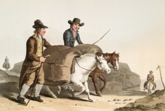 Scene from everyday life in England around 1810, Clothmakers and cloth merchants on their way to