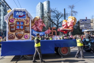 Rose Monday parade in Düsseldorf, themed float by float builder Jacques Tilly, AFD Alice Weidel