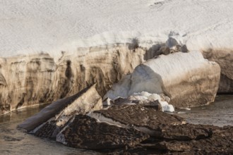 Snowfields at the Heidarvatn lake between Seydisfjördur and Eglisstadur in E Iceland
