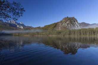 Autumn mood at lake Almsee, Grünau, Austria, Totes Gebirge, Europe