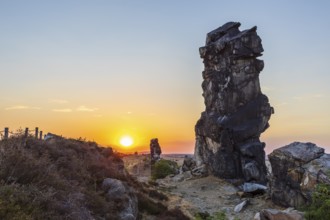 Sunset at the Devil's Wall near Weddersleben, Thale, Harz, Saxony-Anhalt, Germany, Europe