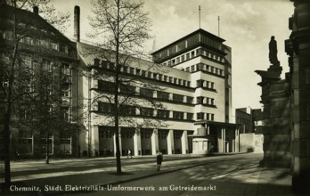 Municipal power station and transformer station at Getreidemarkt, Chemnitz, c. 1925, Saxony,