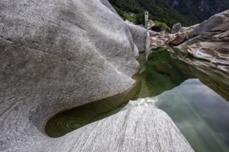 Rocks in the Verzasca River, behind Lavertezzo, Verzasca Valley, Valle Verzasca, Canton Ticino,
