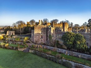 Berkeley Castle from a drone, Berkeley, Cotswolds, Gloucestershire, England, United Kingdom, Europe