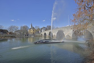 Historic Old Lahn Bridge and Hospital Church, Lahn, fountain, water features, stone arch bridge,