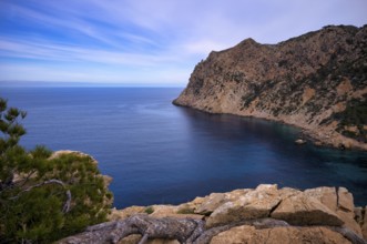 Bay, rocky coast near Sant Elm, San Telmo, Andratx, Tramuntana Mountains, Serra de Tramuntana,