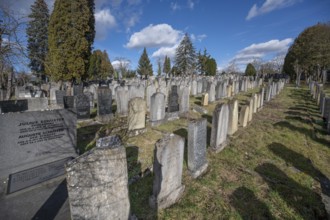 Old graves at the Israeli cemetery, inaugurated in 1882, Werner-von Siemens Str. 2, Würzburg, Lower