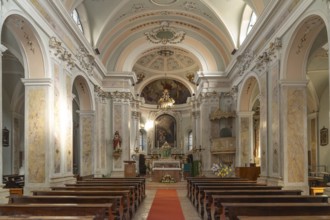 Interior of the church Chiesa dell'Annunciazione di Maria in Tenna, Valsugana, Trentino, Italy,