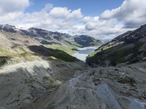 Aerial view, Lac de Dix, reservoir in the Valais Alps, Valais, Switzerland, Europe