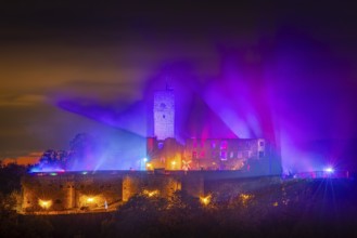 The castle in the town of Königstein im Taunus is brightly illuminated in the evening. From 18