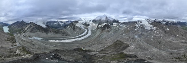 Aerial view, Alpine panorama, mountain landscape with glacier Glacier de Cheilon and summit Mont