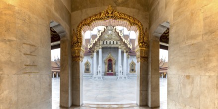 Marble temple, made of Carrara marble, Wat Benchamabopit, back of the Ubosot, temple in the Dusit