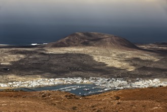 View from the Mirador del Rio, a viewpoint in the north of Lanzarote, down to the neighbouring