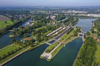 Waltrop, North Rhine-Westphalia, Germany - Waltrop boat lift and lock park. The four descending