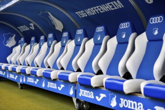 Substitute bench, TSG 1899 Hoffenheim, Logo, Audi, Joma, PreZero Arena, Sinsheim,