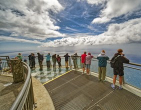 Floating glass platform, glass skywalk on the highest cape in Europe, tourist attraction, Cabo