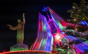 A Church decorated with illuminated lights on the Christmas eve, at a Church on December 24, 2023