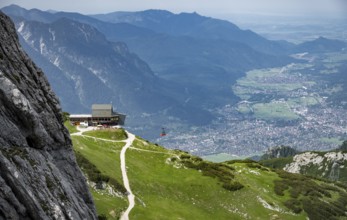 Alpspitzbahn, Osterfelderkopf with mountain railway, Grainau, Garmisch-Patenkirchen, Wetterstein