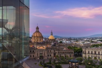 Mexico, Central Guadalajara Cathedral panoramic view in historic center Plaza de Armas, Central