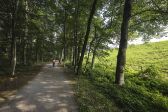 Bottrop, North Rhine-Westphalia, Germany - Cyclists ride on the Emscher-Weg, a cycle and footpath
