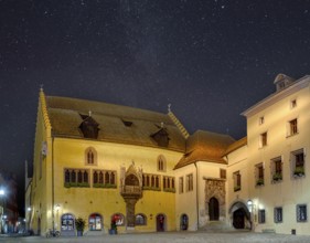 Town hall night with starry sky Regensburg Germany