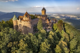 The Haut-Koenigsbourg Castle seen from the air, Orschwiller, Alsace, France, Europe