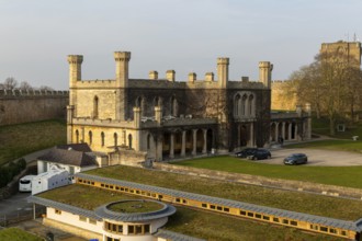 View from medieval walls of Crown Court building inside Lincoln Castle, city of Lincoln,