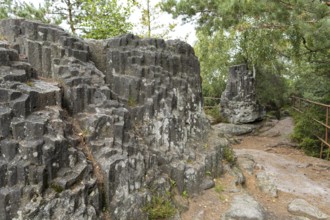 Large and small organ rock formation on the nature trail through the millstone quarries near