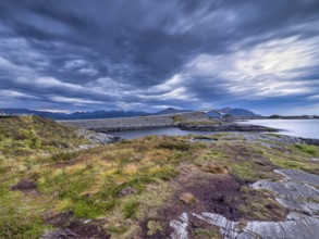 Storeisundbrua at blue hour, Storeisund Bridge, Atlantic Road, Atlanterhavsveien, clouds, sea,