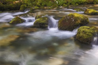 Flowing water of the Schwarzbach creek, Golling Waterfall, Golling an der Salzach