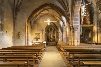 Interior of the Church of the Holy Cross Invention-de-la-Sainte-Croix in Kaysersberg, Alsace,
