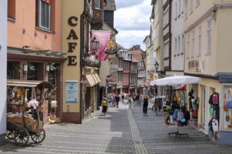 Marburg, Hesse, Germany, old town, pedestrian zone in the upper town, shops in Wettergasse, Europe